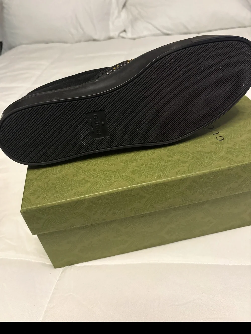 Gucci Black Leather Slip-On Loafers with Gold & Silver Studs